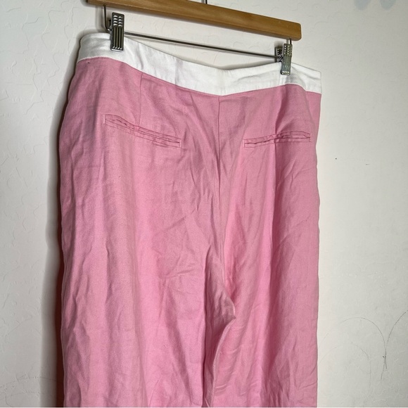 Maeve Anthropologie Linen Side-Button Trousers Pink - Picture 8 of 9